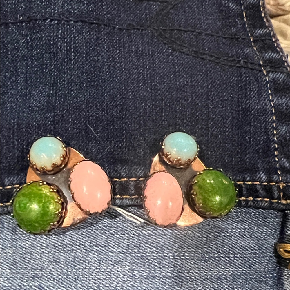 1950 Vintage Matisse Renoir copper enamel gem clip on earrings